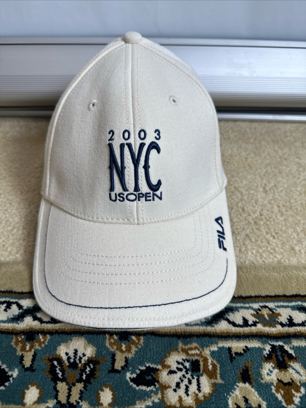 Vintage Us Open 2003 Nyc Fila Beige Hat Tennis Baseball Cap